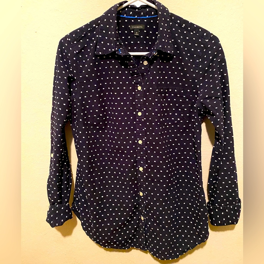 Talbots Blue and White Casual Button Down Shirt Sz10
